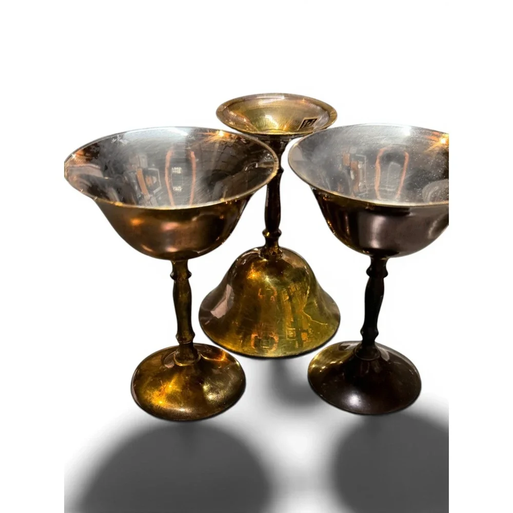 Vintage Solid Brass Chalices | Set of 3 | Mid-Century Barware